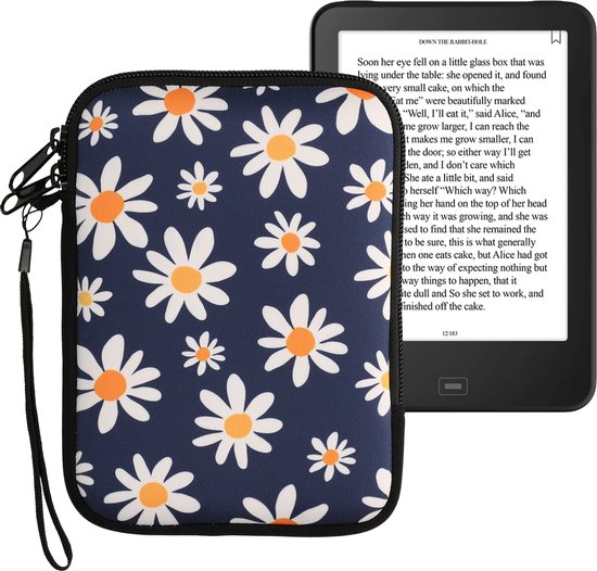 kwmobile Universele Cover voor eReader - Neopreen hoesje Madeliefjes design blauw / wit / geel - 17 x 12 x 2 cm van kwmobile