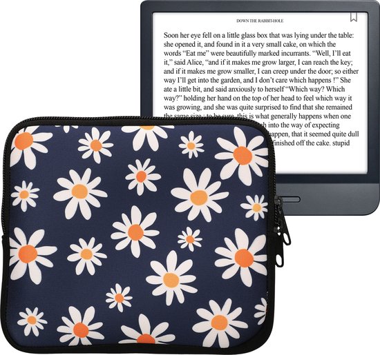 kwmobile Universele Cover voor eReader - Neopreen hoesje Madeliefjes design blauw / wit / geel - van Merkloos