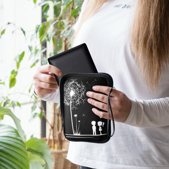 kwmobile Universele Cover voor eReader - Neopreen hoesje Paardenbloemen Liefde design wit / zwart - 17 x 12 x 2 cm van kwmobile