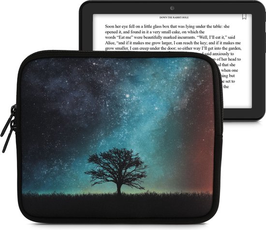 kwmobile Universele Cover voor eReader - Neopreen hoesje Sterrenstelsel en Boom design blauw / grijs / zwart -