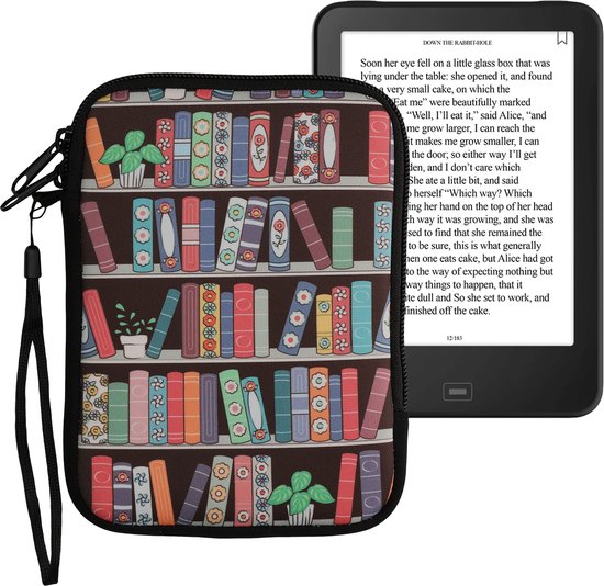 kwmobile Universele Cover voor eReader - Neopreen hoesje Zomerse bibliotheek design blauw / groen / roze - 17 x 12 x 2 cm van Merkloos