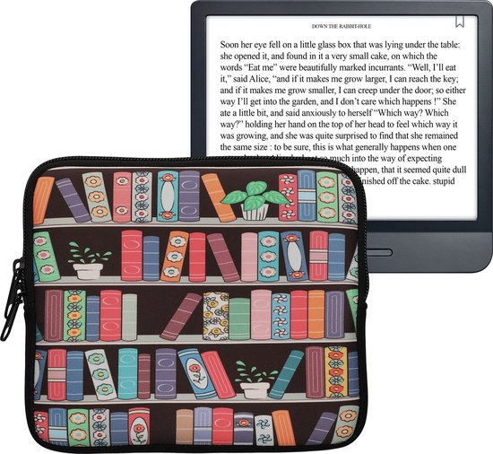 kwmobile Universele Cover voor eReader - Neopreen hoesje Zomerse bibliotheek design blauw / groen / roze van kwmobile