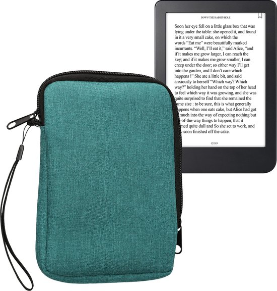 kwmobile universele e-reader hoes geschikt voor 6" eReader hoesje - Stoffen cover voor eReader 17 x 12 x 2 cm - E reader sleeve met rits - In petrol