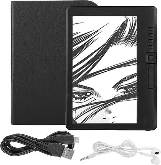 KZQ E-Reader - 7 Inch - 16gb - E Ink Scherm - Ondersteunt Epub Pdf Txt Fb2 En Pdb - Met Muziek En Video Speler - Incl Hoes Screenprotector En Oortjes - Luisterboeken - Zwart