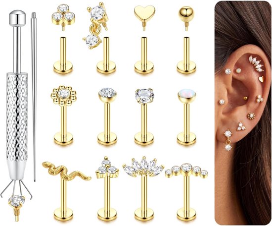 Labret piercing van chirurgisch staal, 16G/18G