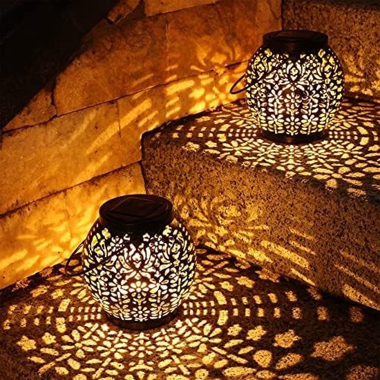 Lantaarn op zonne-energie - voor buiten - hanglamp - IP65 - waterdicht - zonnelamp - oplaadbaar - sterprojectie-effect - decoratief - voor tuin - feest - binnenplaats - tafel - hal van Monzana