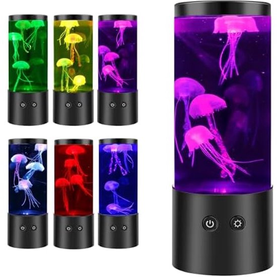 Lavalamp in de vorm van een kwal met 7 kleuropties - een realistische sensorische lamp, geschikt voor aquaria. Werkt op batterijen en kan gebruikt worden als tafellamp in de woonkamer, slaapkamer of op kantoor, en is ook een ontspannend cadeau. van Merkloos