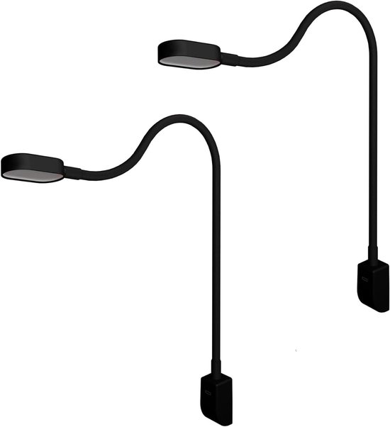 LED Bedlamp - Leeslamp USB-C - Direct lezen - Traploos dimbaar - Set van 2 - Zwart