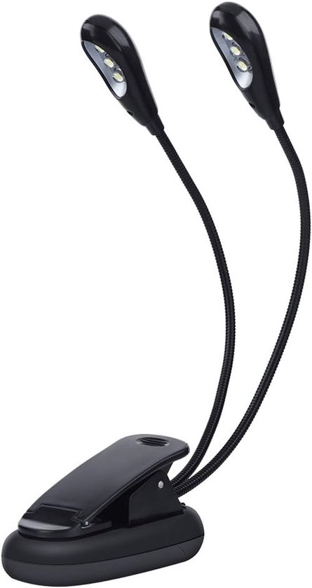 LED Klem Lamp - Leeslamp USB - Lezen en hobby - Flexibele dubbele arm - 6 kralen - Zwart