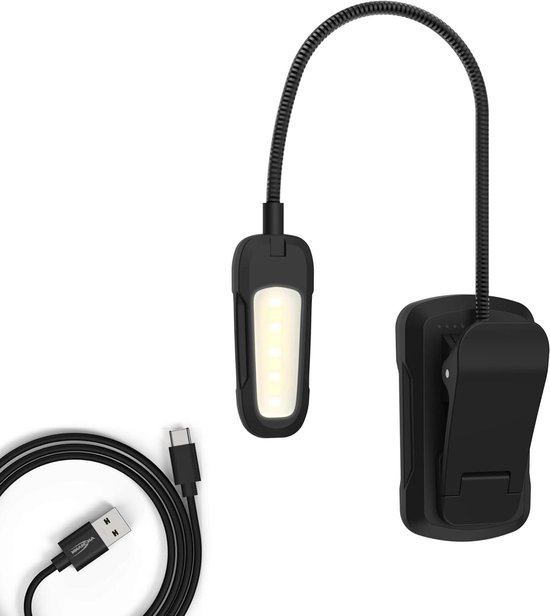 LED Klemlamp - Verstelbare Lamp - Lezen Muziek - Oplaadbaar USB-C - 9 LED's - Zwart