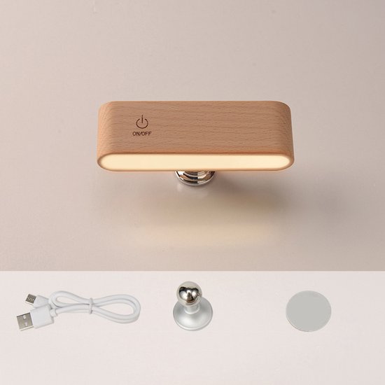 LED-leeslamp voor boeken in bed [houten magnetisch dimbaar draaibaar] Draagbare verlichting Werkt op batterijen, oplaadbare draadloze nachtlamp voor hoofdeinde, slaapkamer, woonkamer van Merkloos