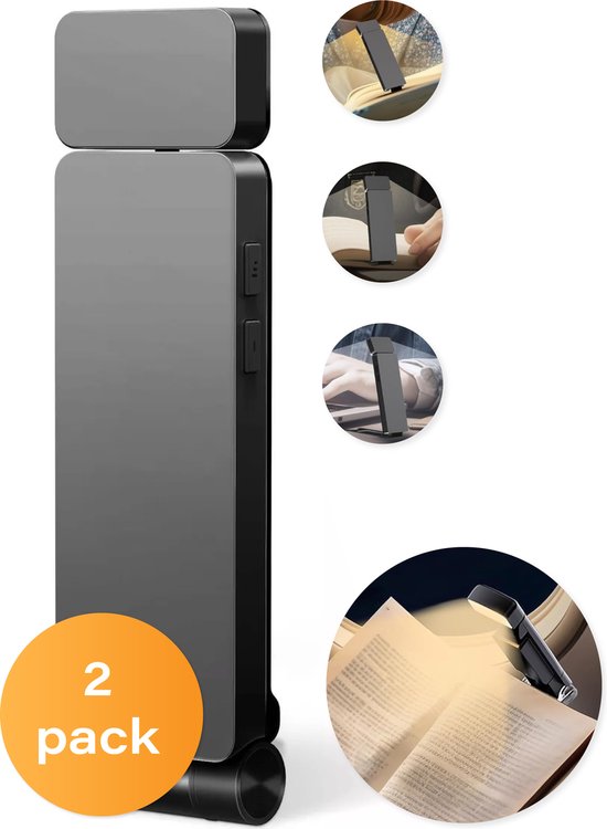 LED Leeslampje 3 Lichtstanden - 2 stuks - Dimbare klemlamp - Oplaadbaar via USB-C - Leeslamp voor boek en in bed - Klemspot voor slaapkamer - Geschikt voor kind en volwassenen - 80 uur leesplezier van Lou.