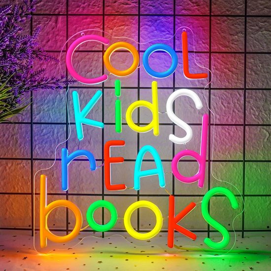 LED Neon Teken 'Cool Kids Read Books' voor Kinderkamer of Bibliotheek - USB Stroom, Wanddecoratie