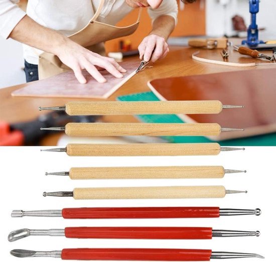 Lederen Transfer-Stylus - Doe-Het-Zelf - Handgemaakte Lederkunst - Set van 8 stuks - Geschikt voor snijgereedschap voor leer - Dubbele tracering - Pen-kit - Kleur of model - Puntkop Boorpen - Stylus-gereedschap - Lepel