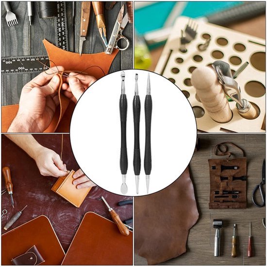 Leerbewerking Lepel Stylus - 3-delige Gereedschap Set - Voor Precisie Snijden - Perfect voor Carving - Handzaam en veelzijdig - Geschikt ...