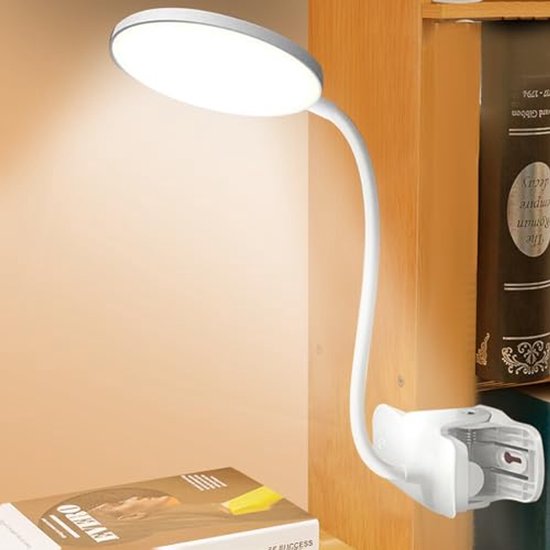 Leeslamp Bed met Oogbescherming en Dimbare LED Licht – Bureaulamp met 360 Graden Zwanenhals en USB Oplaadbaar van Merkloos