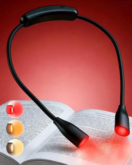Leeslamp Boek - Boeklamp Klem - Ontspannen Lezen - Rood Licht Modus - 1 Watt - Zwart
