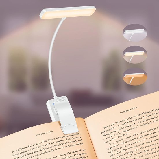 Leeslamp Boekenklem, USB C Oplaadbare Boeklamp met 19 LEDs, 3 Kleurtemperatuurmodi, Lange Looptijd, 360° Flexibel Traploze Helderheid Klemlamp voor Nachtlezen in Bed-wit van Merkloos