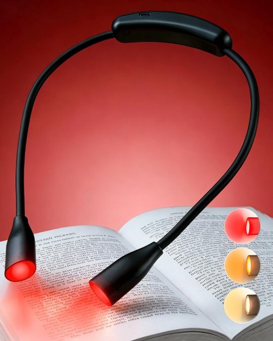 Leeslamp Klem - Boeklamp Nek - Ontspannen Lezen - Gefocust Roodlicht - 1 Watt - Zwart