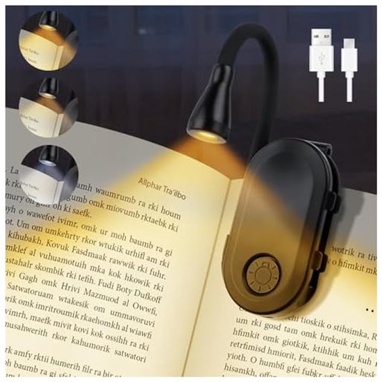 Leeslamp, leeslamp USB bed 360° oplaadbaar, draagbare 3 kleuren verstelbare LED-licht leeslamp van Merkloos
