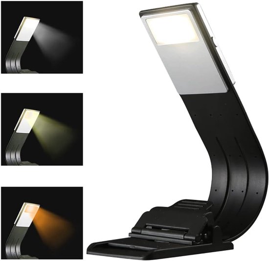 Leeslamp met boekklem, leeslamp met LED-hals, 3 kleuren, verstelbare helderheid, leeslamp voor boeken, opvouwbare leeslamp, flexibele arm voor lezen 's nachts/e-reader van Glocusent