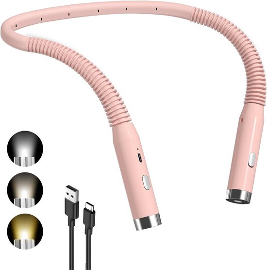 Leeslamp Nek - Boek Lamp - Comfortabel Lezen - 3 Kleuren 3 Sterktes - Flexibel 360° - Roze van Merkloos