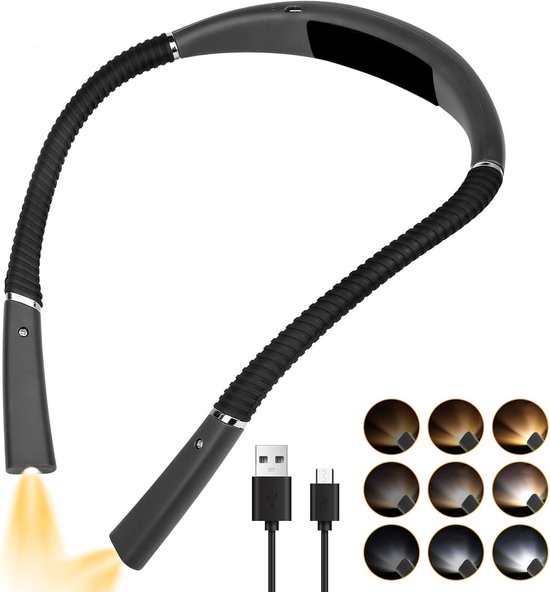 Leeslamp, nekleeslamp, leeslamp voor het slapengaan, oplaadbare leeslamp, 3 kleuren en 6 helderheidsniveaus (grijs) van Merkloos