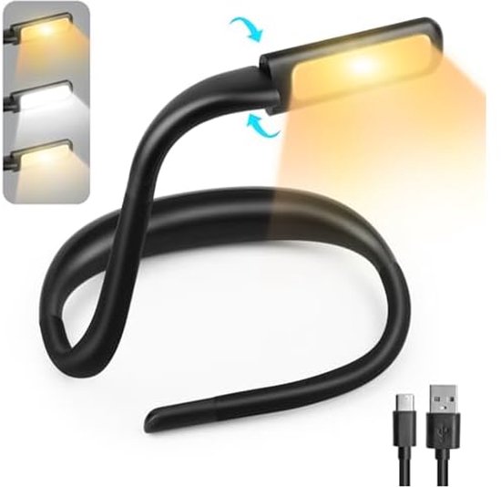 Leeslamp, oplaadbare leeslamp, oogbescherming en traploze dimfunctie, leeslamp, flexibele hals, voor lezen, breien, kamperen van Merkloos