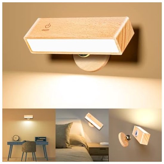 Leeslamp, wandmontage, slaapkamer, touchbediening, helderheid, nachtlampje van Merkloos