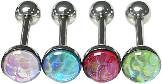 Lichaamspiercing van titanium met binnendraad, tragus, conch, lip, flat back studs bars, oorpiercing, helix-piercing, 4 stuks