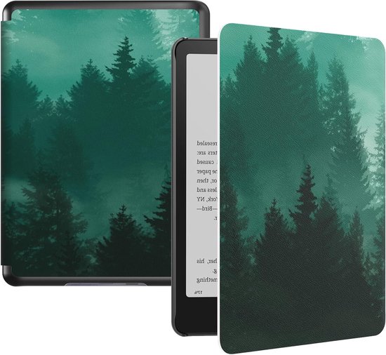 Lichte PU Beschermhoes voor 7" Kindle Paperwhite 12e Gen en Colorsoft Signature Edition 2024, met Auto Wake/Sleep Functie, Groen Bos, Ideaal voor Lezers
