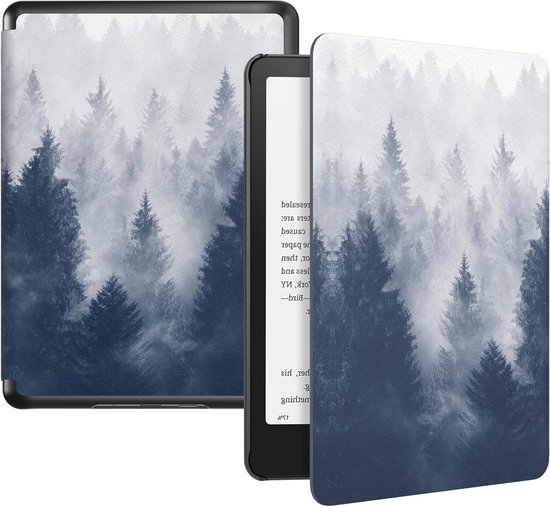 Lichte PU Beschermhoes voor 7" Kindle Paperwhite 12e Generatie en Colorsoft Signature Edition 2024, met Auto Wake/Sleep Functie, Grijs Bos Design