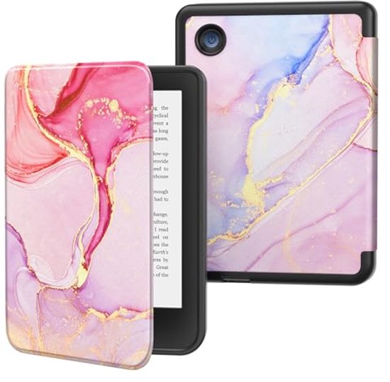 Lichtgewicht Beschermhoes voor Kobo Clara 6 inch - Ultradun Foliohoes met Automatische Wake/Slaapfunctie - Lichtroze Goud Marmer van Merkloos