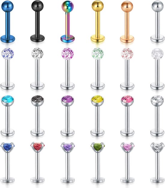 Lip Bars Ringen 16G Chirurgisch Staal Labret Studs Ring Piercing Sieraden Conch Kraakbeen Tragus Helix Oorbel 8mm