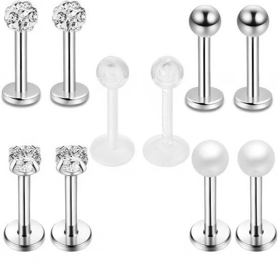 lippiercing, 10 stuks, 1,2 mm, lip, helix, tragus, piercing, lippiercing, sieraad