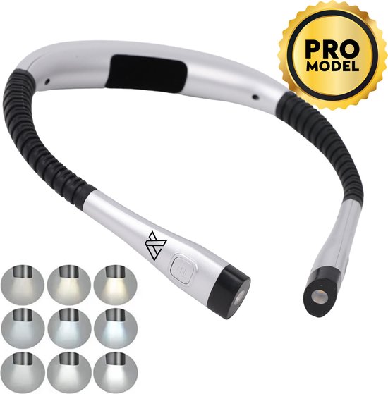 Lumixar® Draadloos LED Neklampje - Nekleeslamp Oplaadbaar - Neklamp voor Haakwerk/Klussen - Leeslampje voor Boek / in Bed - Boeklampje - Bedlampje - 9 Standen - Zilver van Lumixar