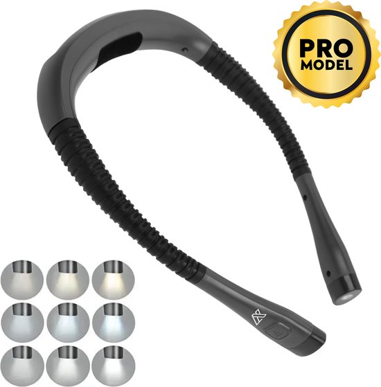Lumixar® Draadloos LED Neklampje - Nekleeslamp Oplaadbaar - Neklamp voor Haakwerk/Klussen - Leeslampje voor Boek / in Bed - Boeklampje - Bedlampje - 9 Standen - Zwart van Lumixar