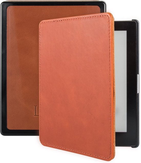 Lunso Geschikt voor Kobo Aura Edition 1 hoes (6 inch) - Leren sleepcover - Cognac van Lunso