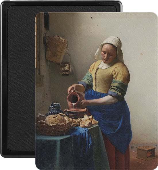 Lunso - Geschikt voor Kobo Aura Edition 1 hoes (6 inch) - Vegan Saffiano Leren sleep cover - Vermeer Melkmeisje van Lunso