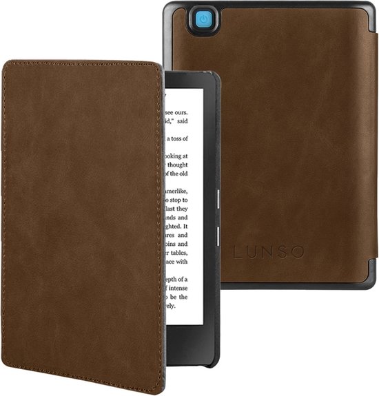 Lunso Geschikt voor Kobo Aura Edition 2 hoes (6 inch) - Leren sleepcover - Coffee van Lunso