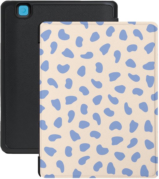 Lunso Geschikt voor Kobo Aura Edition 2 hoesje (6 inch) - Vegan Saffiano Leren Sleep Cover - Azure Pebble van Merkloos