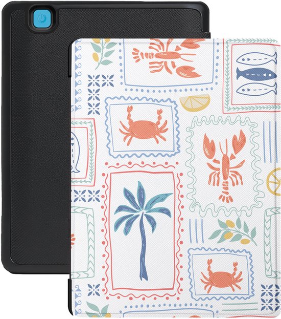 Lunso Geschikt voor Kobo Aura Edition 2 hoesje (6 inch) - Vegan Saffiano Leren Sleep Cover - Riviera Postcards van Merkloos