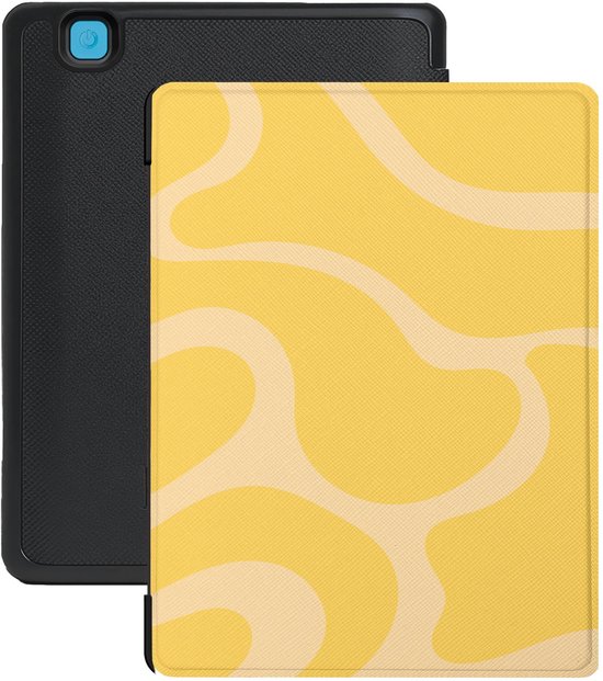 Lunso Geschikt voor Kobo Aura Edition 2 hoesje (6 inch) - Vegan Saffiano Leren Sleep Cover - Yellow Wave van Merkloos