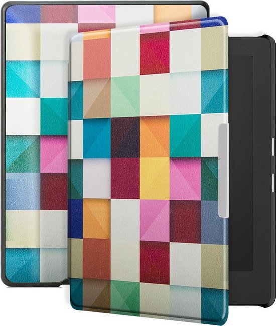Lunso - Geschikt voor Kobo Aura H20 Edition 1 hoes (6.8 inch) - sleep cover - Blokken - (niet voor de Kobo Aura edition 1)