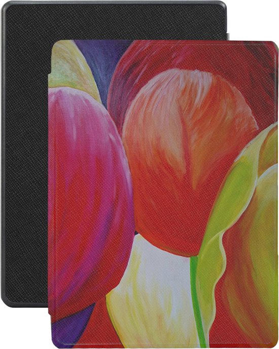 Lunso - Geschikt voor Kobo Aura H20 Edition 1 hoes (6.8 inch) - Vegan Saffiano Leren sleep cover - Tulpen - (niet voor de Kobo Aura edition 1) van Merkloos