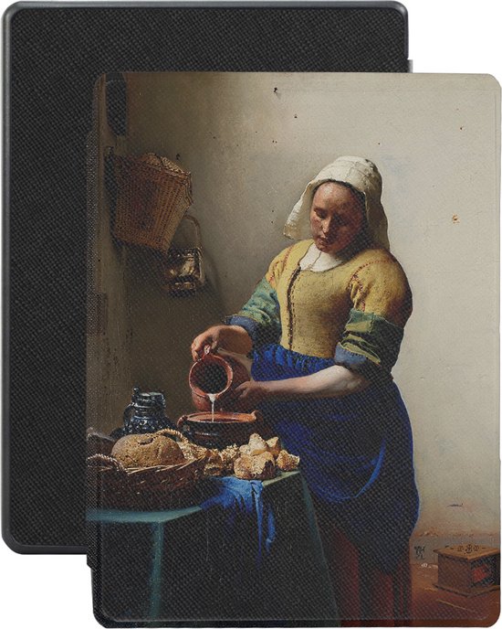 Lunso - Geschikt voor Kobo Aura H20 Edition 1 hoes (6.8 inch) - Vegan Saffiano Leren sleep cover - Vermeer Melkmeisje - (niet voor de Kobo Aura edition 1) van Lunso
