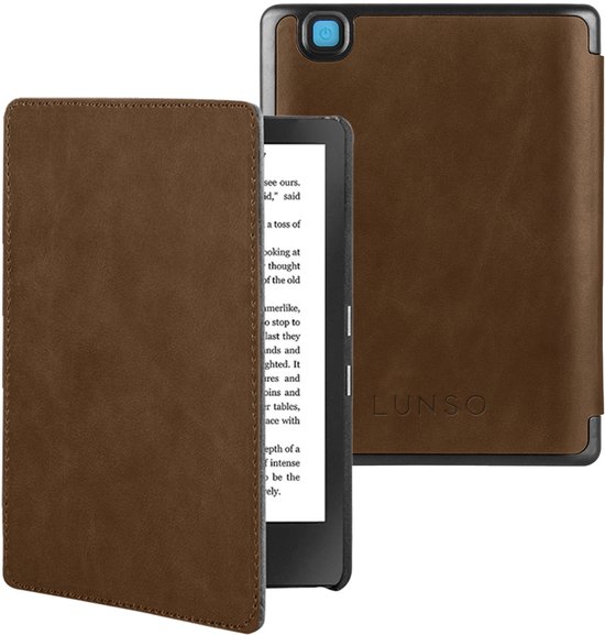 Lunso Geschikt voor Kobo Aura H20 Edition 2 hoes (6.8 inch) - Leren sleepcover - Coffee - (niet voor de Kobo Aura edition 2) van Merkloos