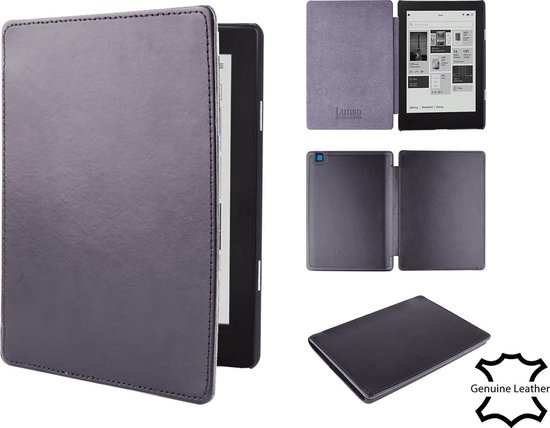 Lunso Geschikt voor Kobo Aura H20 Edition 2 hoes (6.8 inch) - Leren sleepcover - Zwart van Lunso