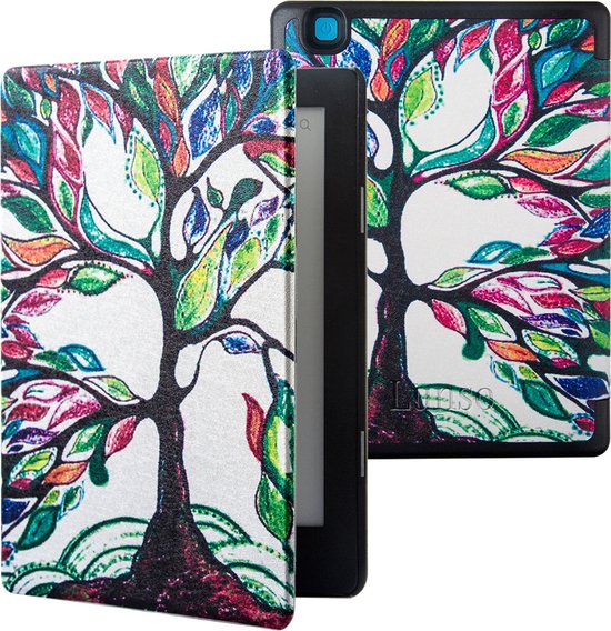 Lunso Geschikt voor Kobo Aura H20 Edition 2 hoes (6.8 inch) - sleepcover - Kleurrijke Boom - (niet voor de Kobo Aura edition 2)