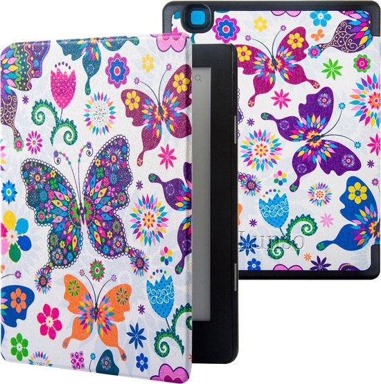 Lunso Geschikt voor Kobo Aura H20 Edition 2 hoes (6.8 inch) - sleepcover - Vlinders van Lunso